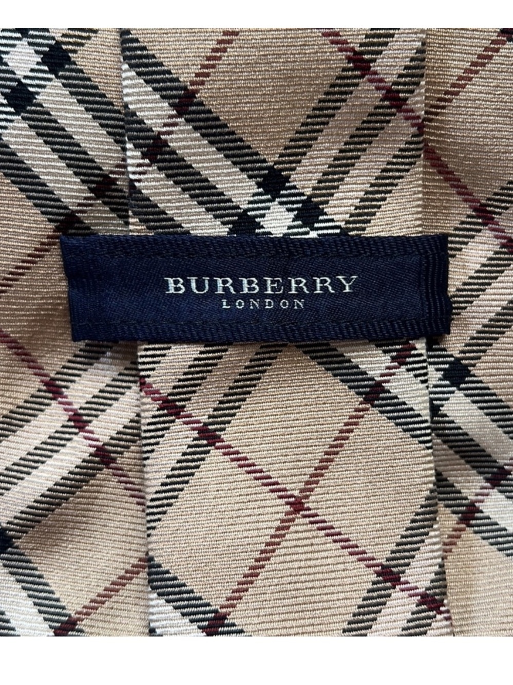 Burberry Tan Nova Check Silk Tie with Black & Red Accents - Picture 4 of 8